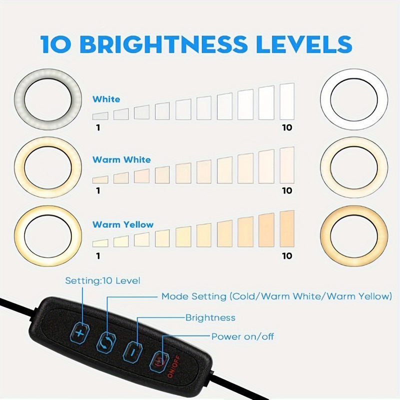 Anel de luz de LED - Ajustável de 3 Modos - 10 Níveis de Brilho