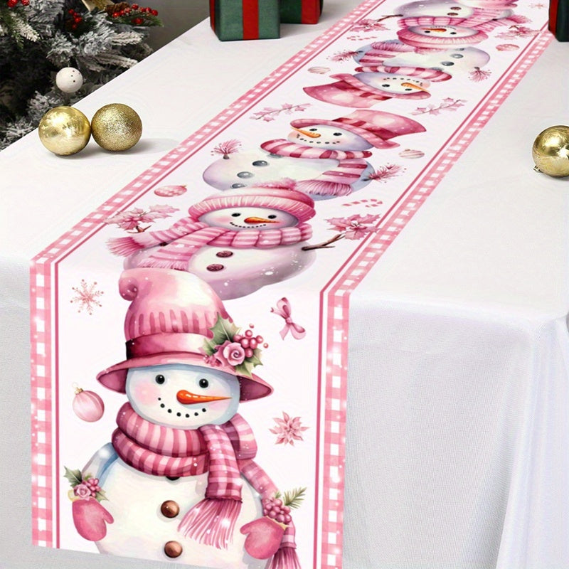 Caminho de Mesa de Natal - Encantador com Boneco de Neve Rosa