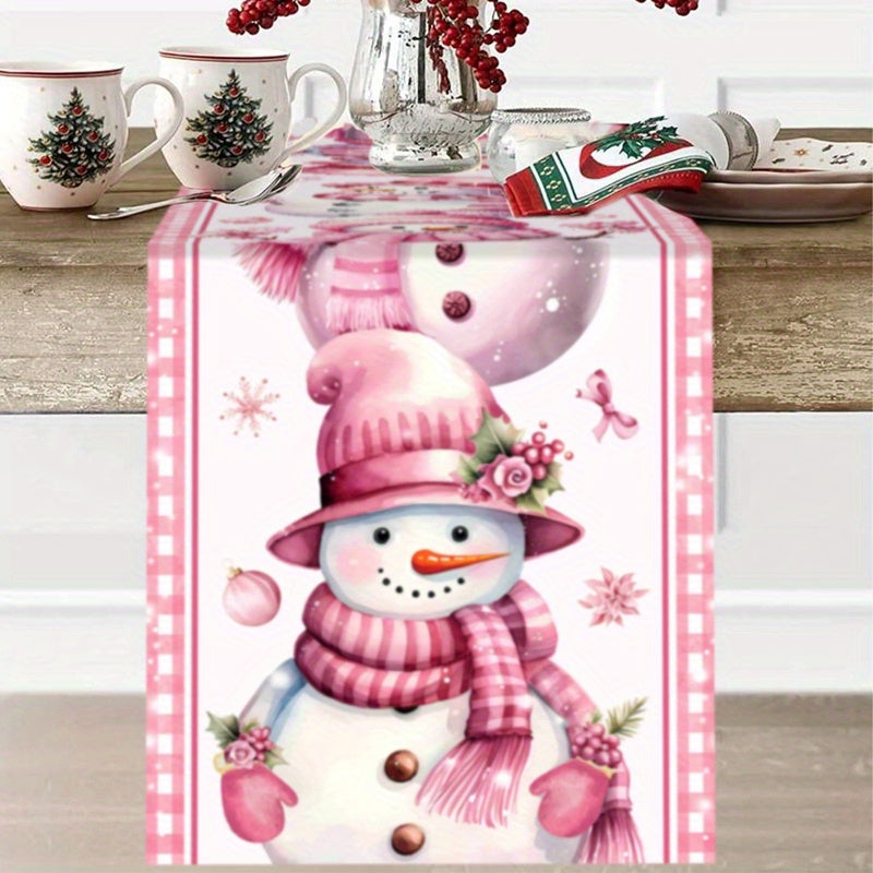 Caminho de Mesa de Natal - Encantador com Boneco de Neve Rosa