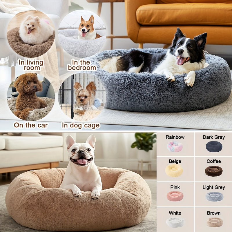 Cama calmante para cães e gatos - cama redonda macia